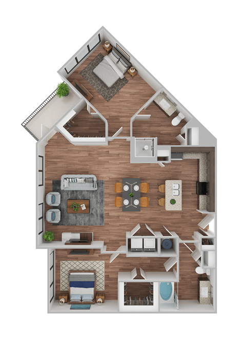 Floor plan for 2 beds, 2 baths, 1229 sqft